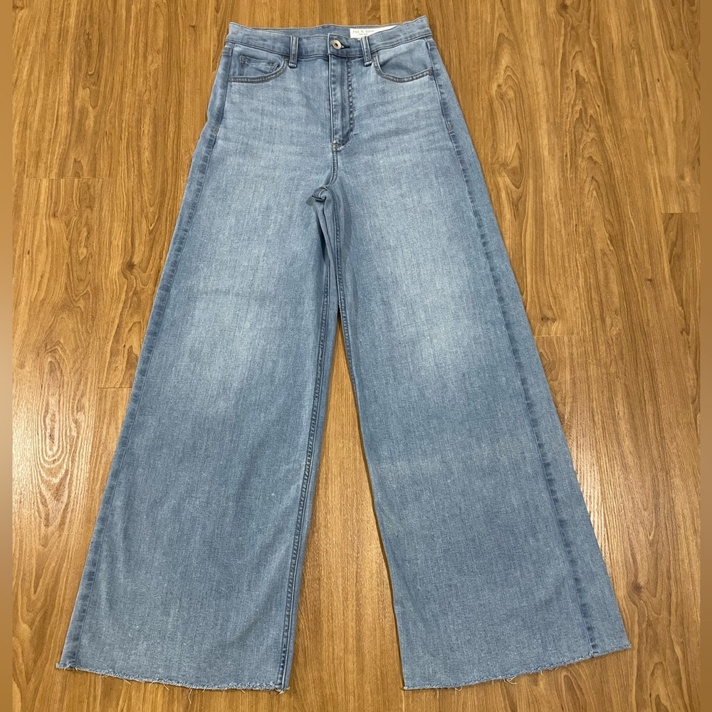 rag & bone Serena High-Rise, Denim Wide Leg, Raw Hem Jeans, Size 27